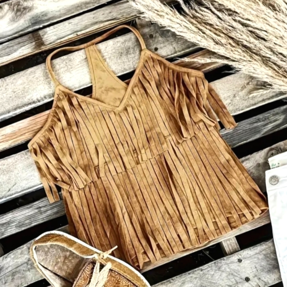 Festival Fringe! Boutique 9 Tan Fringe Tank Top